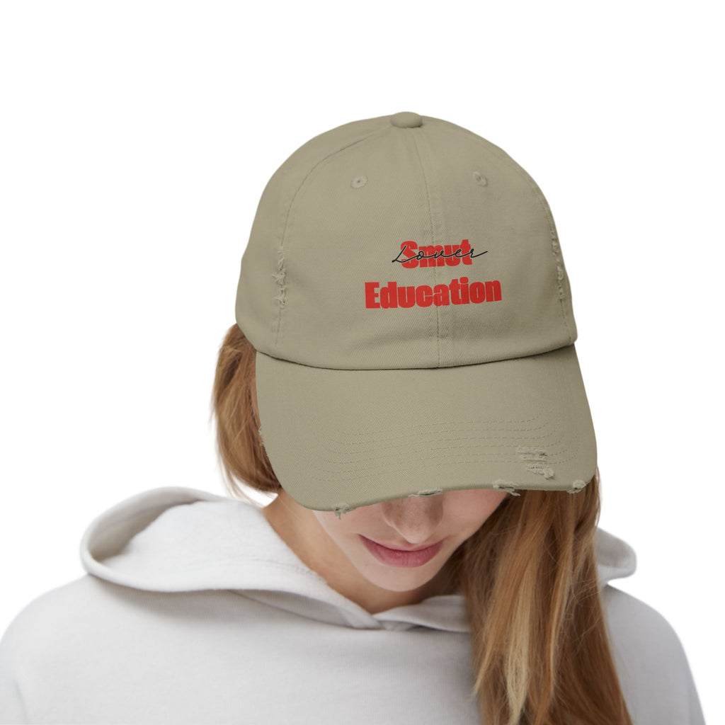 Black & Red 'Smut Education Lover' Distressed Cap — Vintage Style Baseball Hat