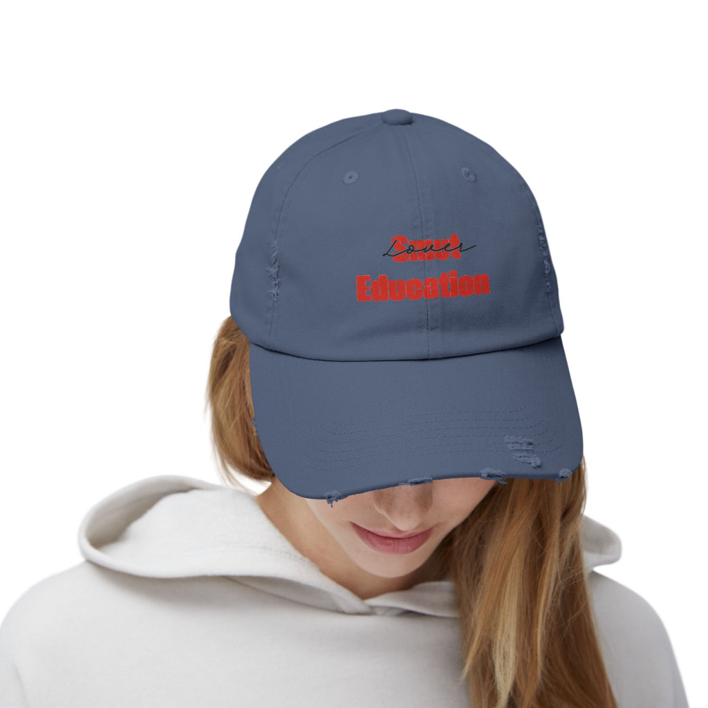 Black & Red 'Smut Education Lover' Distressed Cap — Vintage Style Baseball Hat